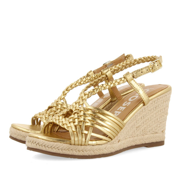 SANDALIAS DORADAS DE PIEL CON TIRAS Y CUÑA ALTA DE YUTE PARA MUJER GLIDE