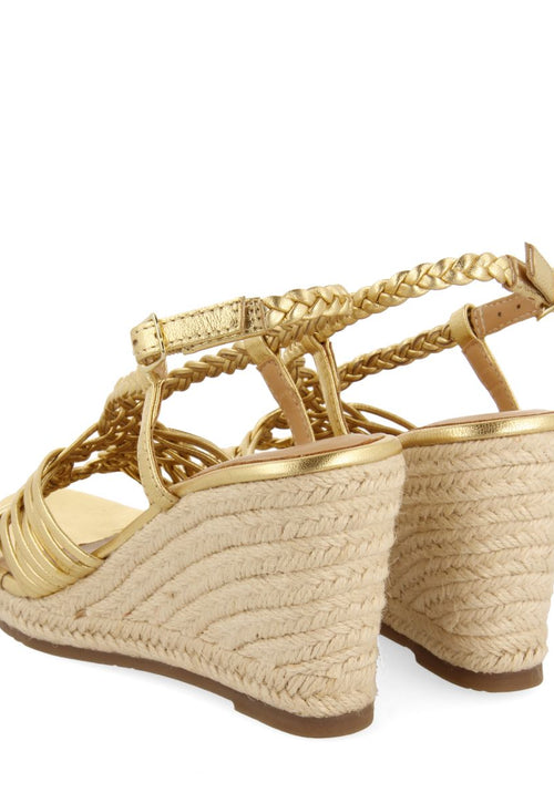 SANDALIAS DORADAS DE PIEL CON TIRAS Y CUÑA ALTA DE YUTE PARA MUJER GLIDE