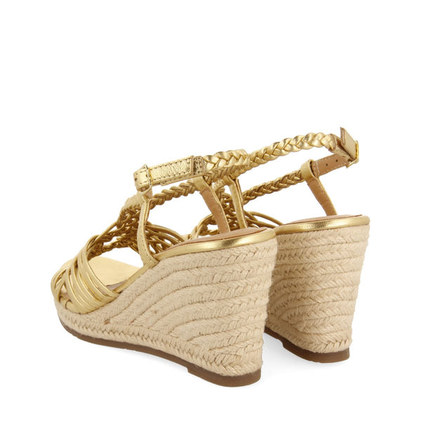 SANDALIAS DORADAS DE PIEL CON TIRAS Y CUÑA ALTA DE YUTE PARA MUJER GLIDE