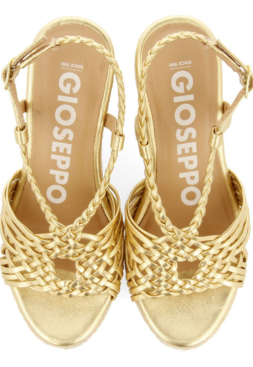 SANDALIAS DORADAS DE PIEL CON TIRAS Y CUÑA ALTA DE YUTE PARA MUJER GLIDE