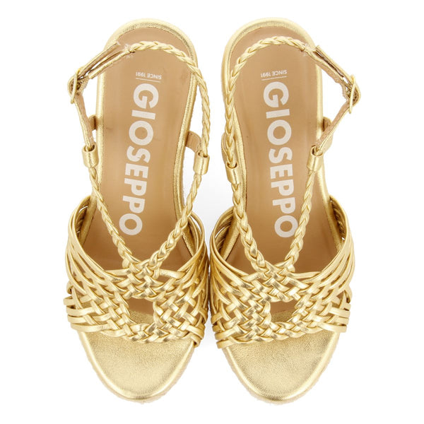 SANDALIAS DORADAS DE PIEL CON TIRAS Y CUÑA ALTA DE YUTE PARA MUJER GLIDE