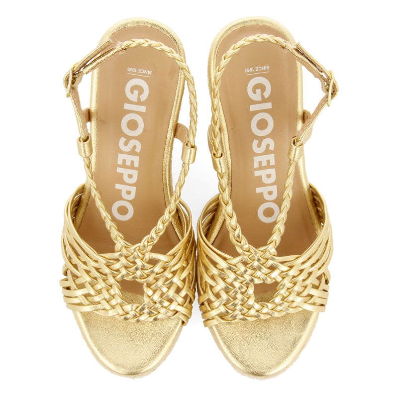 SANDALIAS DORADAS DE PIEL CON TIRAS Y CUÑA ALTA DE YUTE PARA MUJER GLIDE
