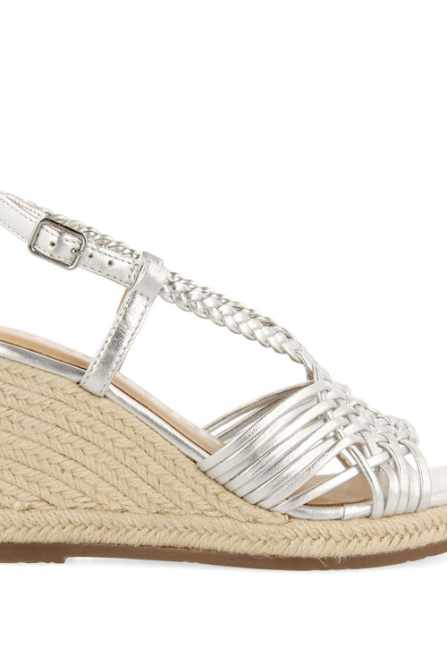 SANDÁLIAS PRATEADAS DE PELE COM TIRAS E PLATAFORMA ALTA DE JUTA PARA MULHER GLIDE