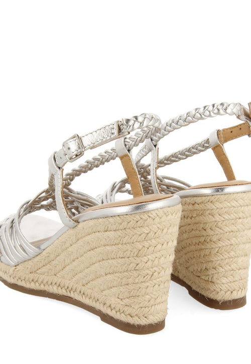 SANDÁLIAS PRATEADAS DE PELE COM TIRAS E PLATAFORMA ALTA DE JUTA PARA MULHER GLIDE