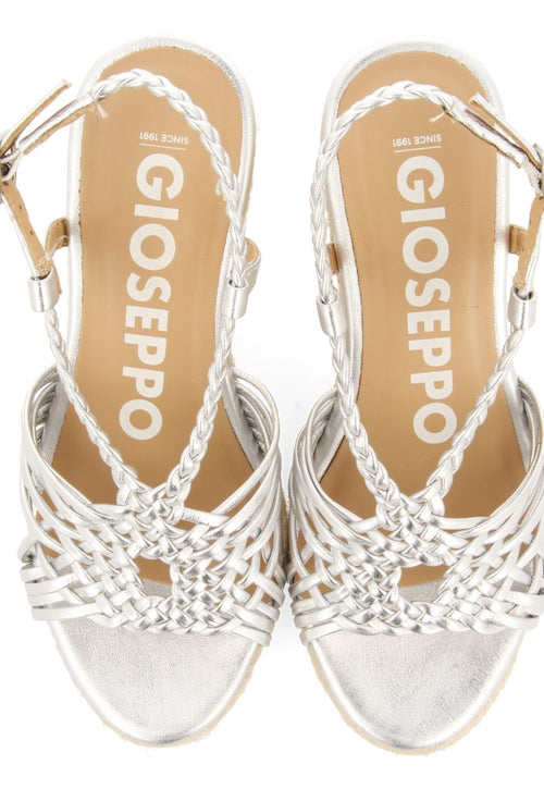 SANDÁLIAS PRATEADAS DE PELE COM TIRAS E PLATAFORMA ALTA DE JUTA PARA MULHER GLIDE