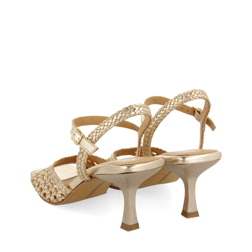 SANDALIAS DORADAS DE TACÓN FINO CON PIEL TRENZADA PARA MUJER DURSELEY
