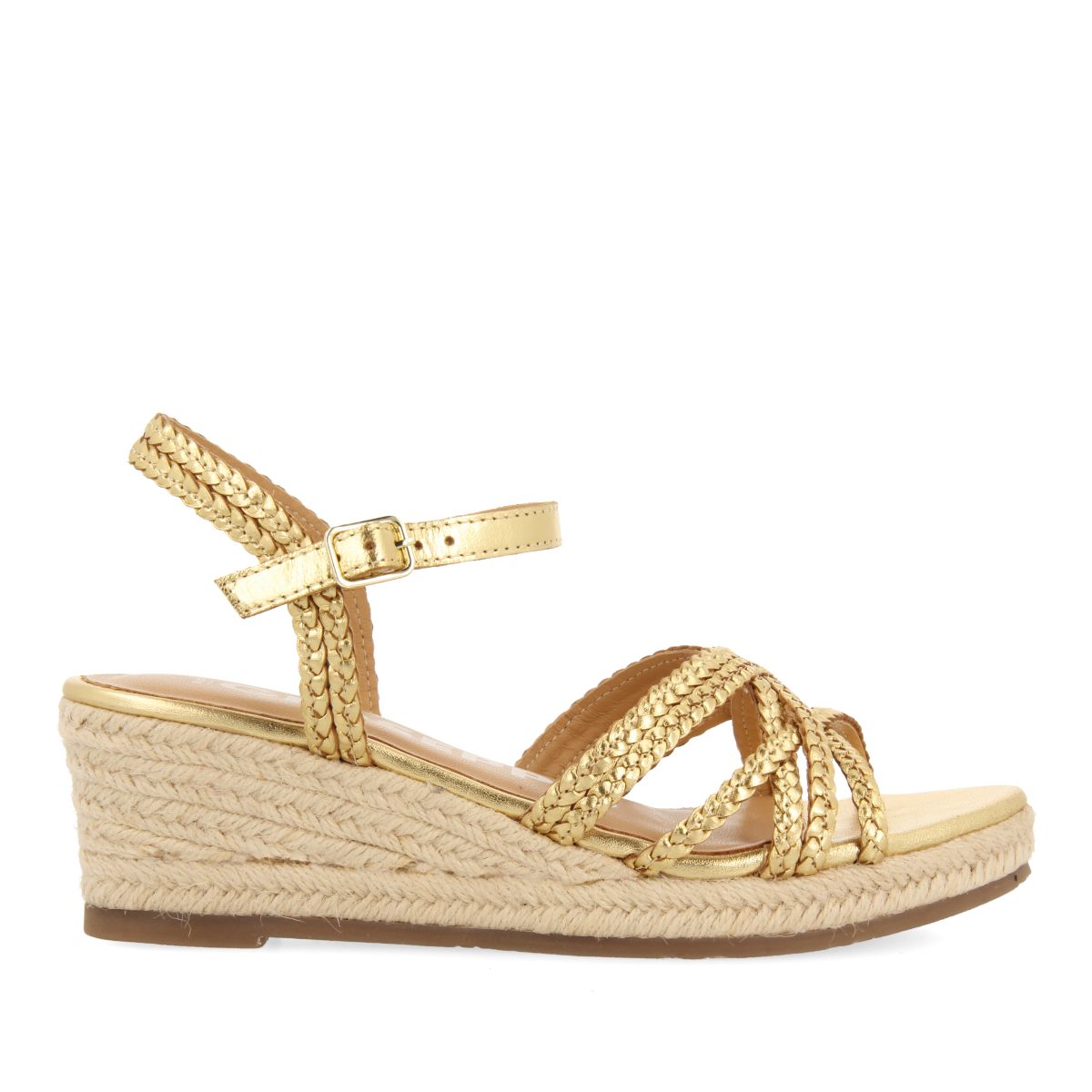 SANDALIAS DE PIEL DORADAS CON CUÑA DE YUTE PARA MUJER LELANT