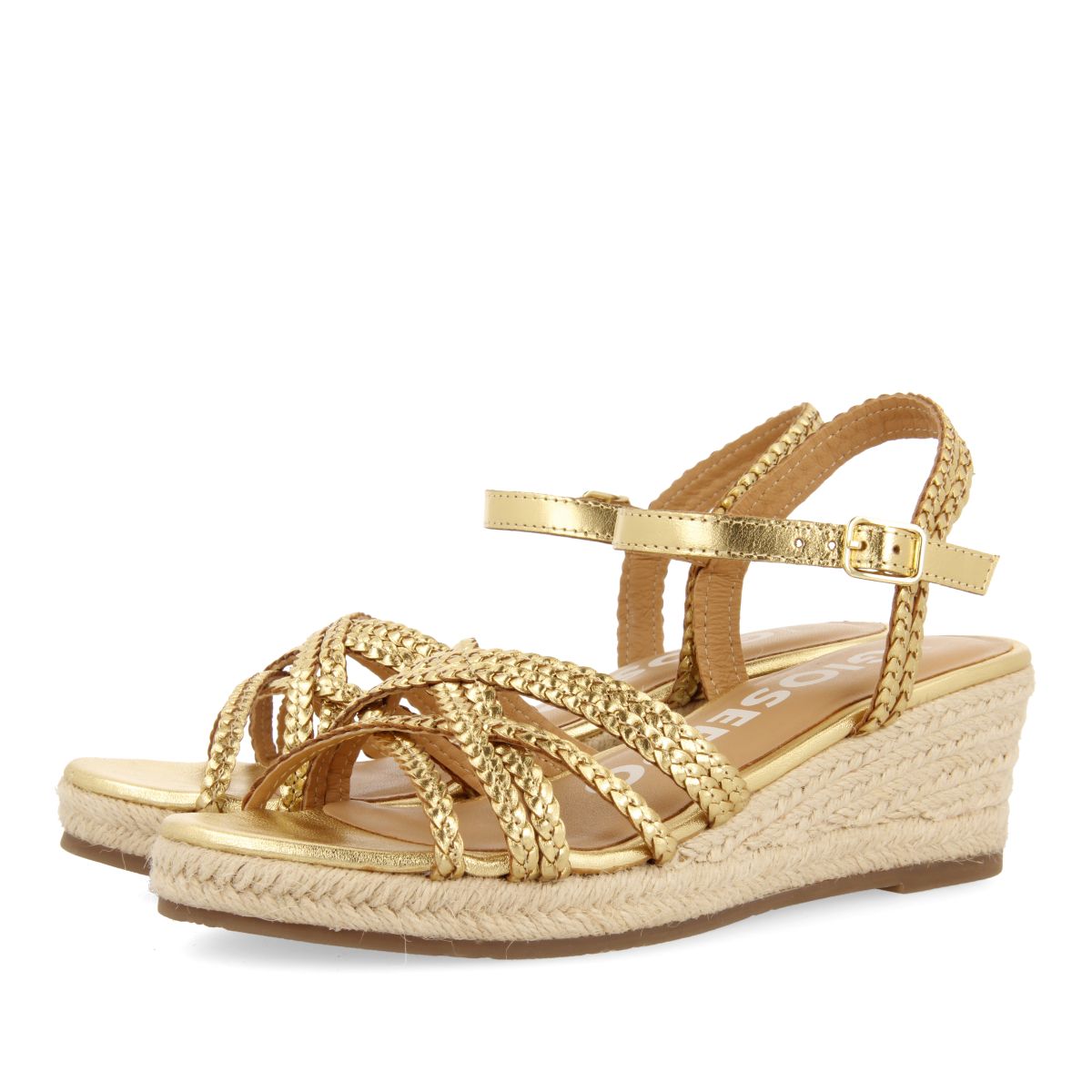 SANDALIAS DE PIEL DORADAS CON CUÑA DE YUTE PARA MUJER LELANT