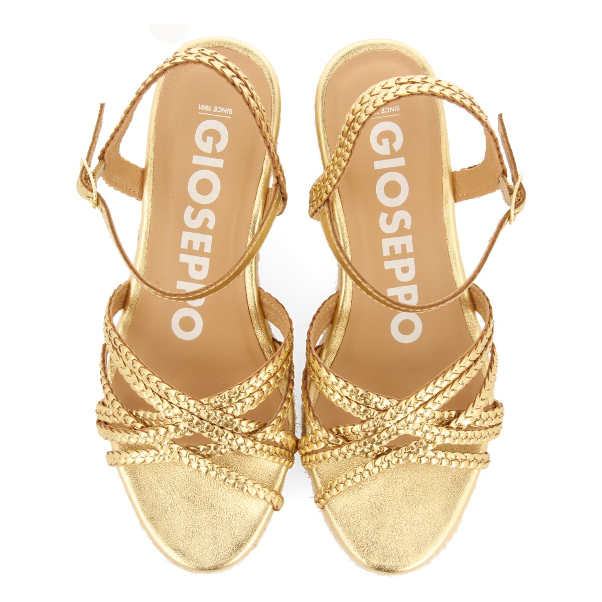 SANDALIAS DE PIEL DORADAS CON CUÑA DE YUTE PARA MUJER LELANT