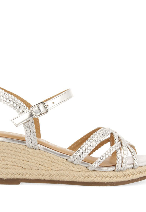 SANDALIAS DE PIEL PLATEADAS CON CUÑA DE YUTE PARA MUJER LELANT
