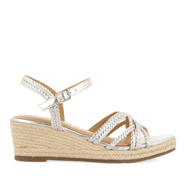 SANDALIAS DE PIEL PLATEADAS CON CUÑA DE YUTE PARA MUJER LELANT