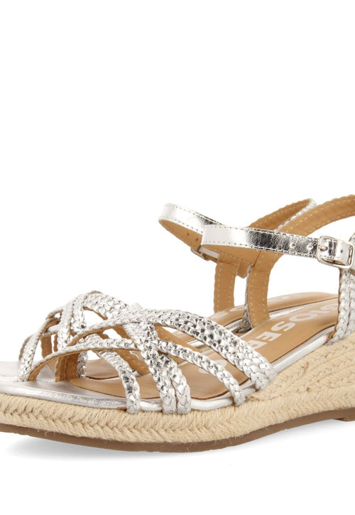 SANDALIAS DE PIEL PLATEADAS CON CUÑA DE YUTE PARA MUJER LELANT
