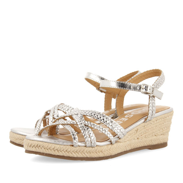 SANDALIAS DE PIEL PLATEADAS CON CUÑA DE YUTE PARA MUJER LELANT