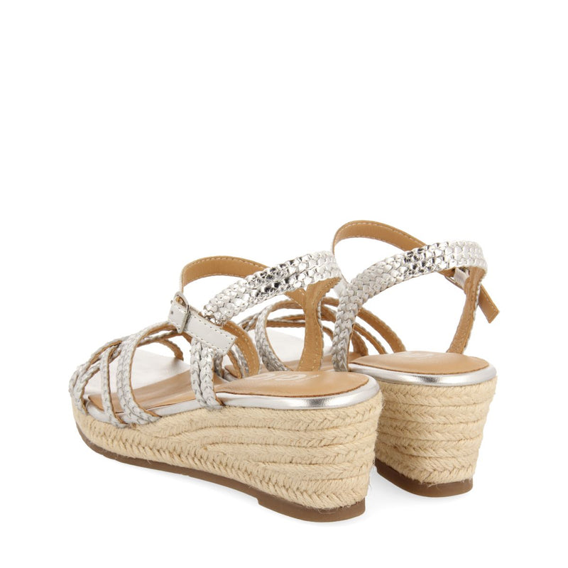 SANDALIAS DE PIEL PLATEADAS CON CUÑA DE YUTE PARA MUJER LELANT