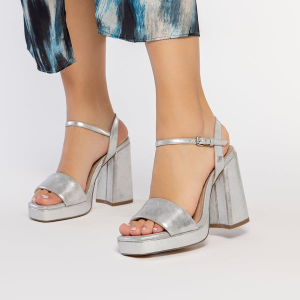 SILVER HIGH HEEL SANDALS WITH PADDED STRAP FOR WOMEN LEHIGH