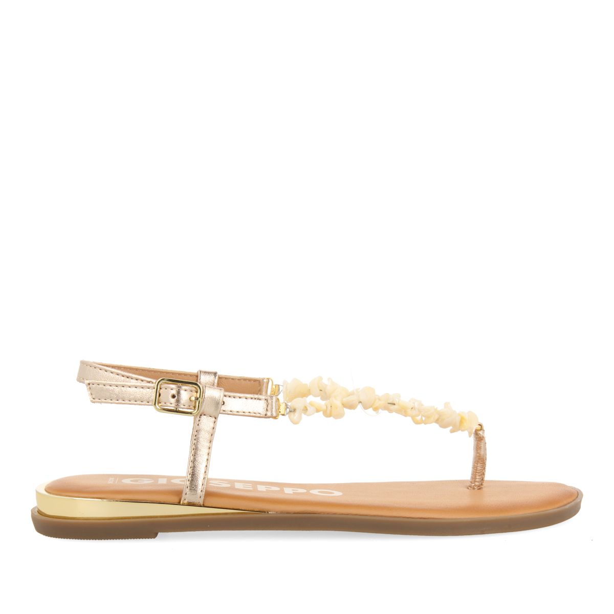 SANDALIAS DE PIEL DORADAS CON PIEDRAS BLANCAS PARA MUJER TRABIA