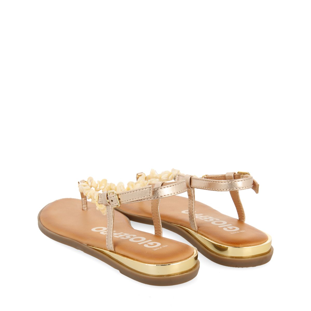 SANDALIAS DE PIEL DORADAS CON PIEDRAS BLANCAS PARA MUJER TRABIA