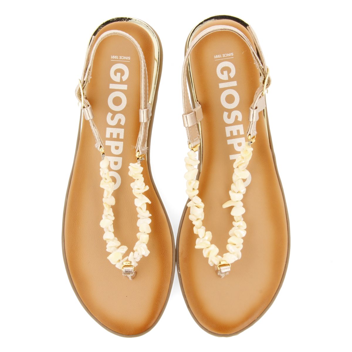 SANDALIAS DE PIEL DORADAS CON PIEDRAS BLANCAS PARA MUJER TRABIA