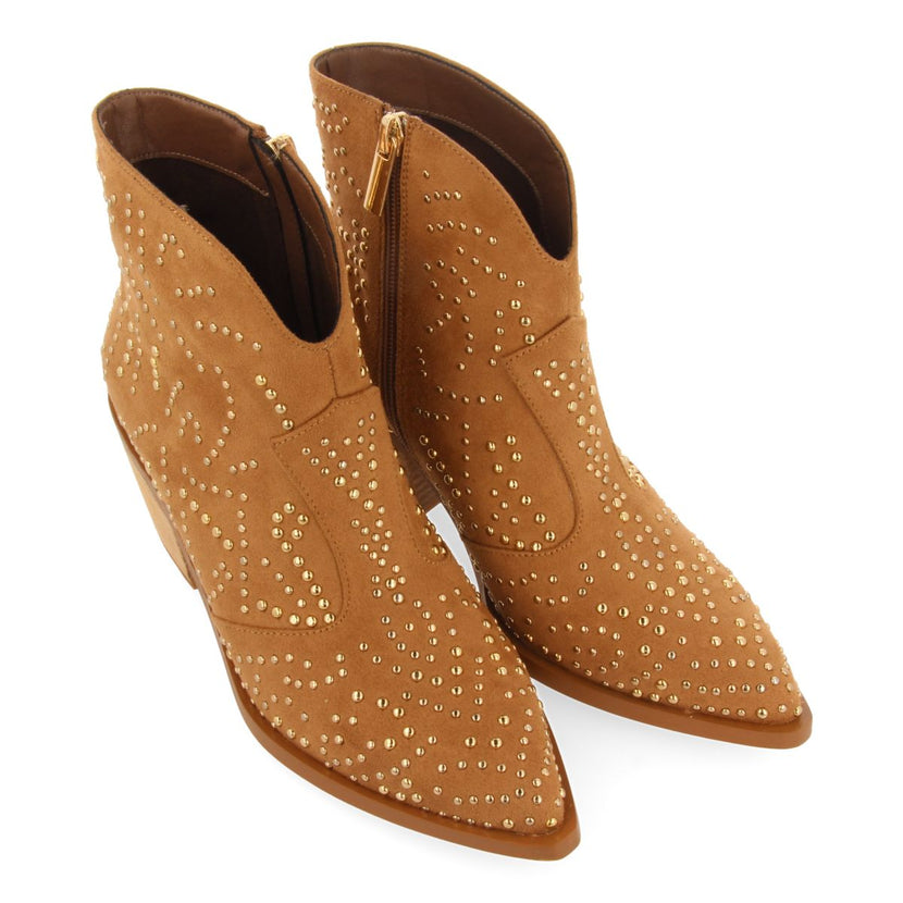BOTINES CAMEL TIPO COWBOY CON ADORNO DE TACHAS PARA MUJER VALPOVO