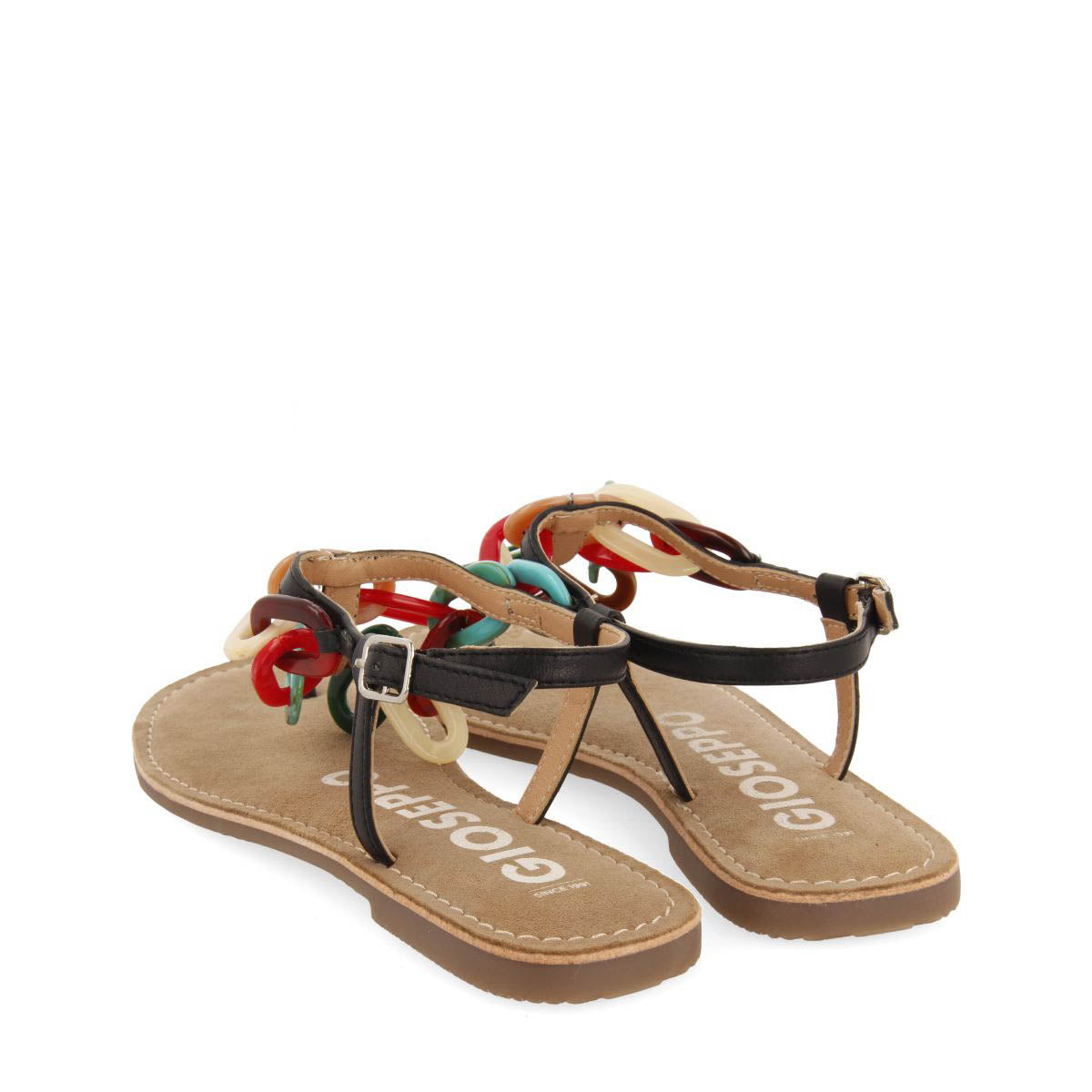 SANDALIAS NEGRAS DE PIEL CON DETALLE DE ESLABONES MULTICOLOR PARA MUJER MEDLEY