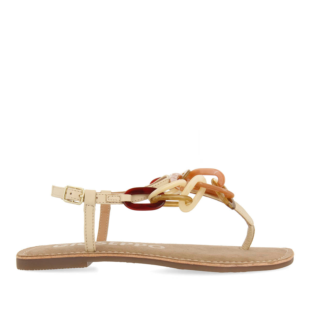 SANDALIAS OFF-WHITE DE PIEL CON DETALLE DE ESLABONES MULTICOLOR PARA MUJER MEDLEY
