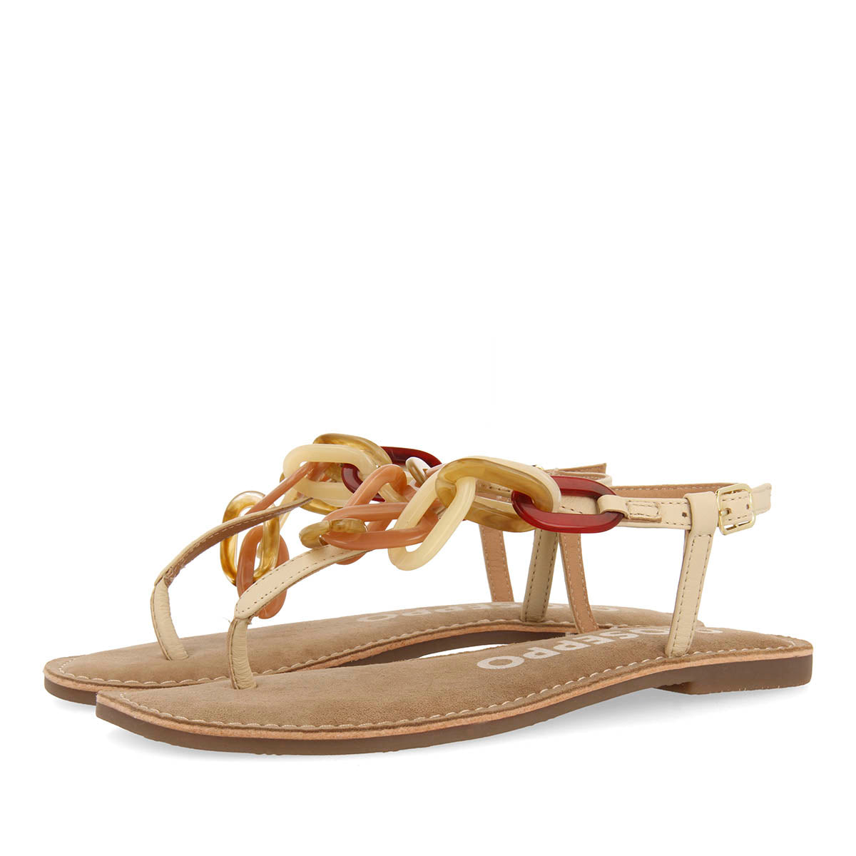 SANDALIAS OFF-WHITE DE PIEL CON DETALLE DE ESLABONES MULTICOLOR PARA MUJER MEDLEY