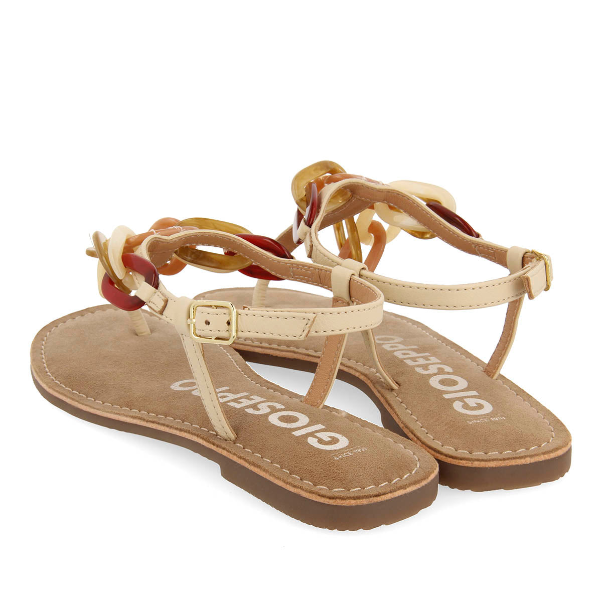 SANDALIAS OFF-WHITE DE PIEL CON DETALLE DE ESLABONES MULTICOLOR PARA MUJER MEDLEY
