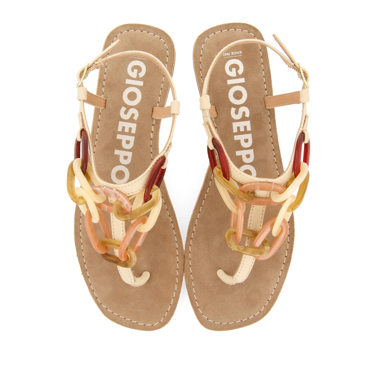 SANDALIAS OFF-WHITE DE PIEL CON DETALLE DE ESLABONES MULTICOLOR PARA MUJER MEDLEY