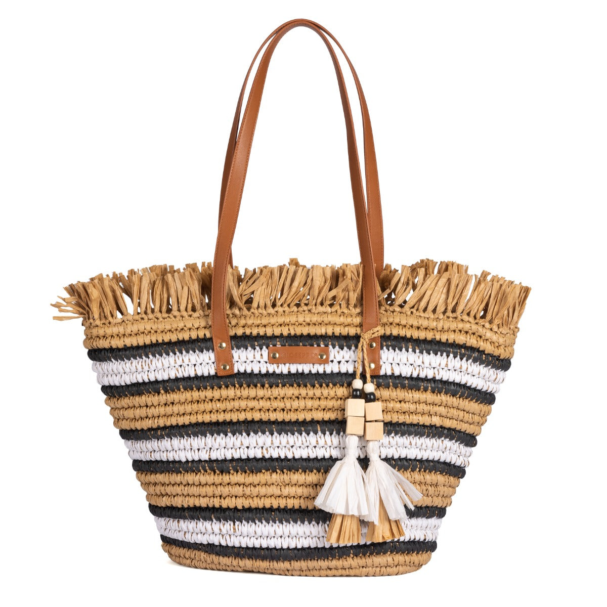 MULTICOLOR BASKET WITH FRINGE AND BEAD DECORATION GRATON