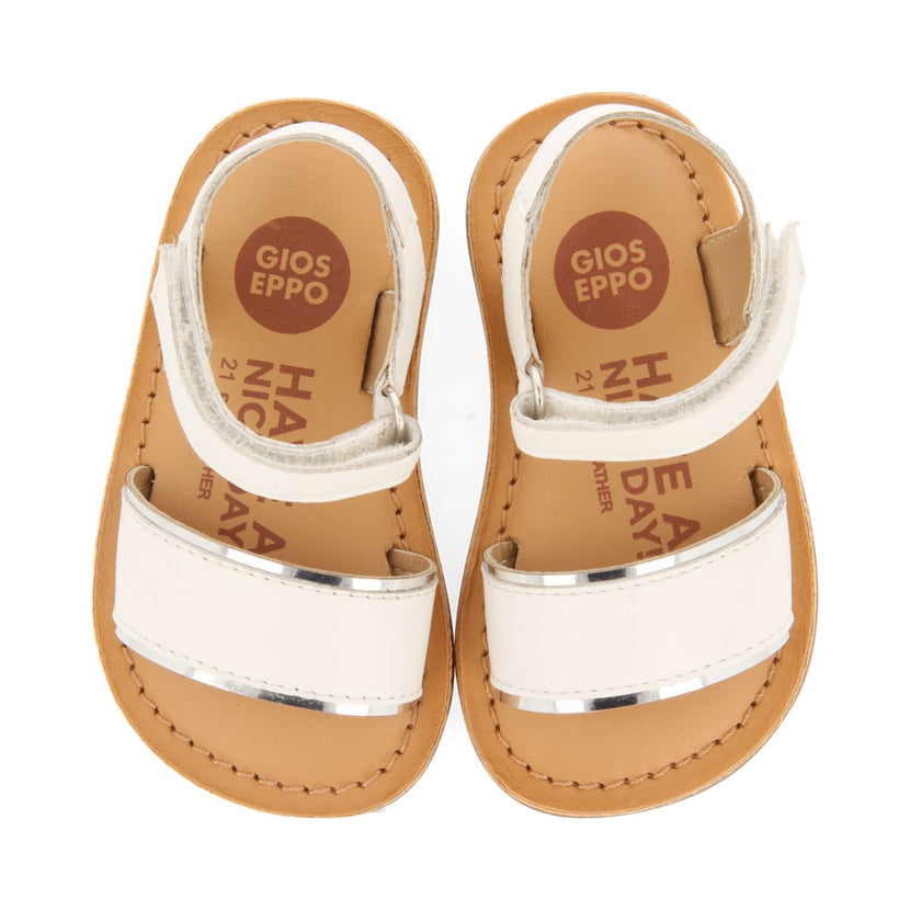 SANDALIAS BLANCAS DE PIEL CON DETALLES METALIZADOS PARA BEBÉ ALIKO