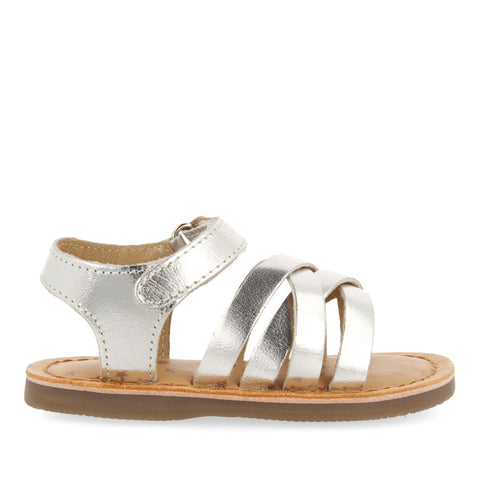 SILVER LEATHER ROMAN STYLE SANDALS FOR BABY FLEURY