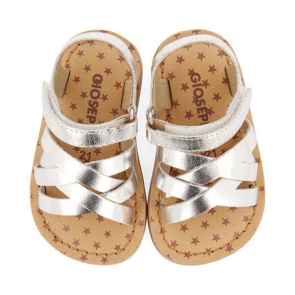 SANDALIAS PLATEADAS DE PIEL ESTILO ROMANAS PARA BEBÉ FLEURY
