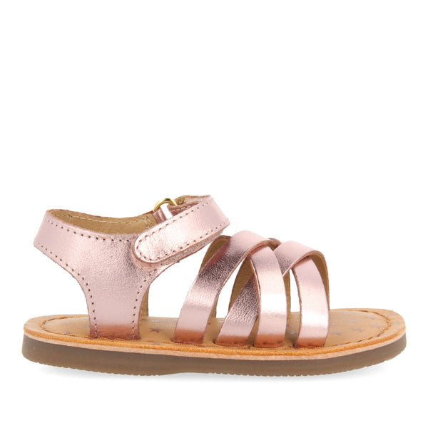 SANDALIAS ROSAS DE PIEL ESTILO ROMANAS PARA BEBÉ FLEURY