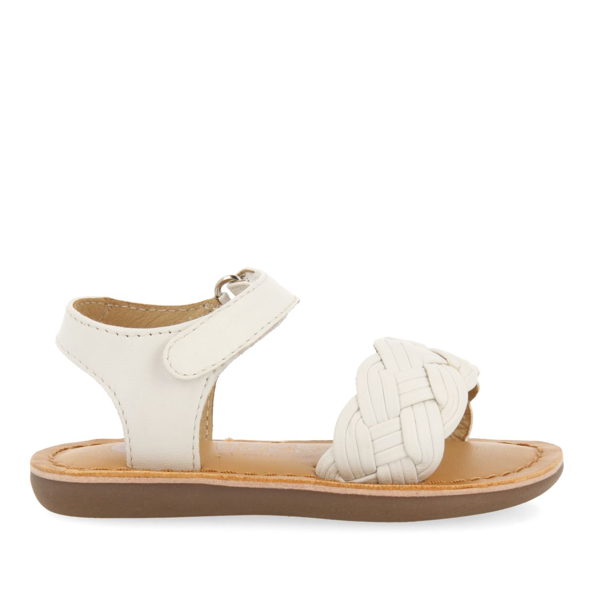 SANDALIAS COLOR OFF-WHITE DE PIEL CON TRENZADO Y CIERRE AJUSTABLE PARA BEBÉ FLUSHE