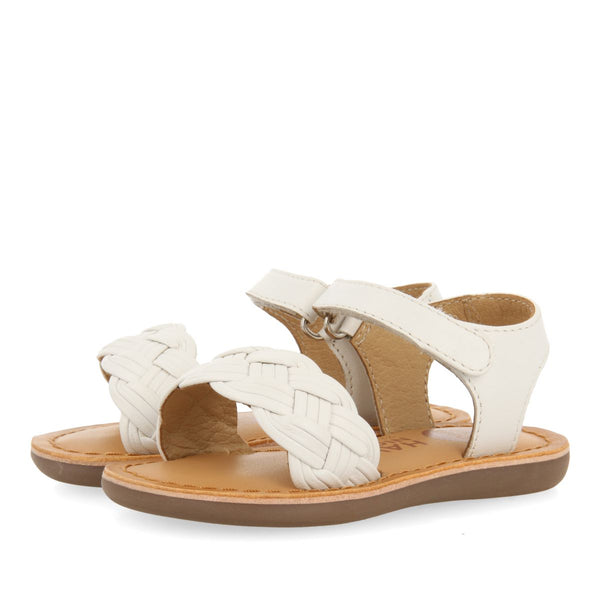 SANDALI COLOR OFF-WHITE IN PELLE CON INTRECCIO E CHIUSURA REGOLABILE PER BAMBINO FLUSHE 