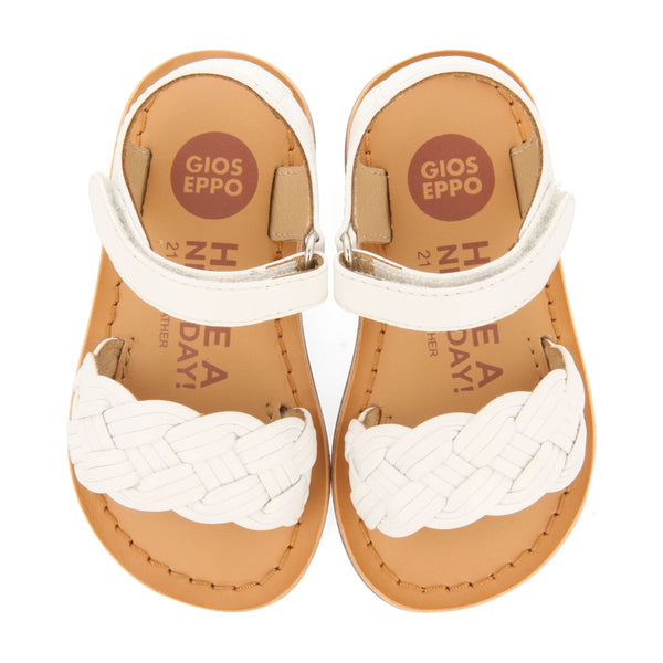 SANDALI COLOR OFF-WHITE IN PELLE CON INTRECCIO E CHIUSURA REGOLABILE PER BAMBINO FLUSHE 