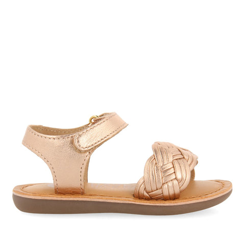 PINK GOLD LEATHER SANDALS WITH BRAIDING AND ADJUSTABLE CLOSURE FOR BABY FLUSHE