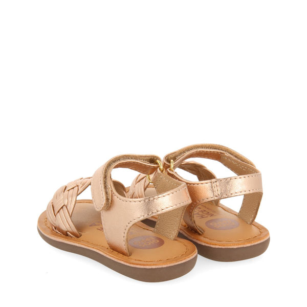 PINK GOLD LEATHER SANDALS WITH BRAIDING AND ADJUSTABLE CLOSURE FOR BABY FLUSHE