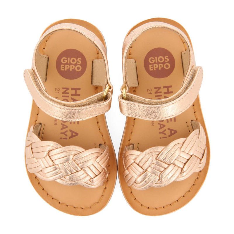 PINK GOLD LEATHER SANDALS WITH BRAIDING AND ADJUSTABLE CLOSURE FOR BABY FLUSHE