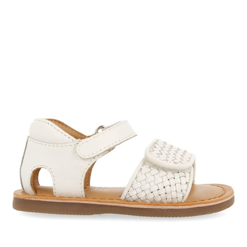 WHITE LEATHER SANDALS WITH BRAIDED STRAP AND ADJUSTABLE CLOSURE FOR BABY ATHENA