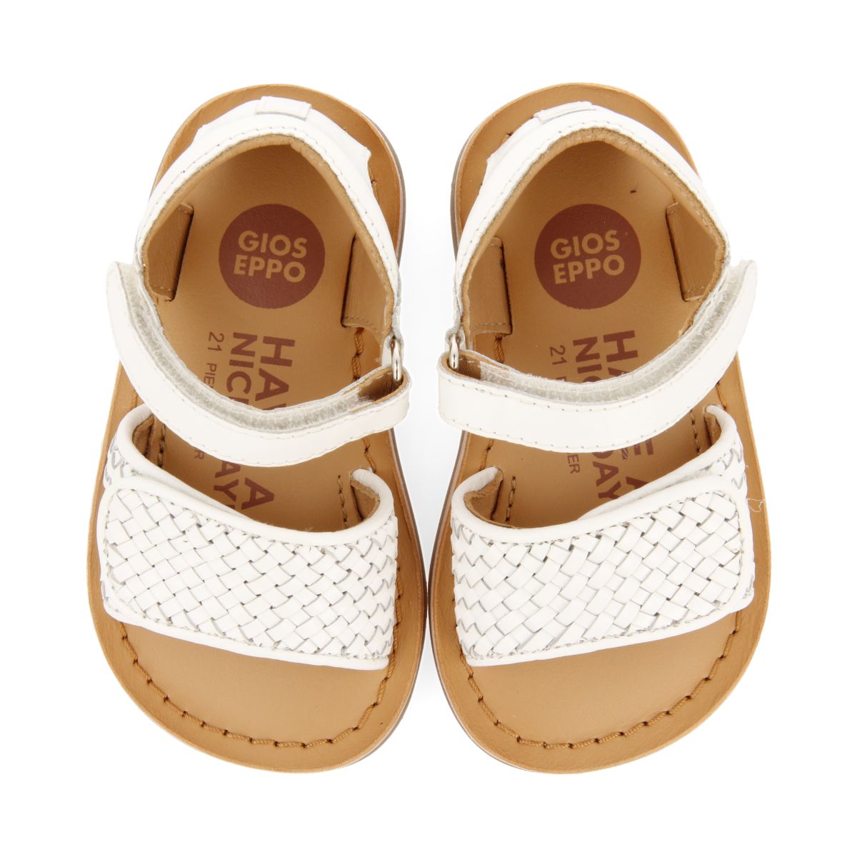 SANDALIAS BLANCAS DE PIEL CON PALA TRENZADA Y CIERRE AJUSTABLE PARA BEBÉ ATHENA