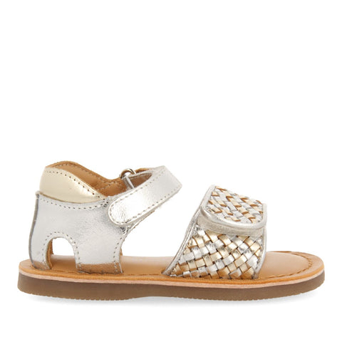 GOLDEN LEATHER SANDALS WITH BRAIDED STRAP AND ADJUSTABLE CLOSURE FOR BABY ATHENA