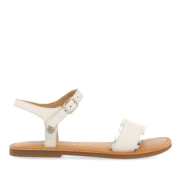 WHITE LEATHER SANDALS WITH METALLIC DETAILS FOR GIRLS ISHEM
