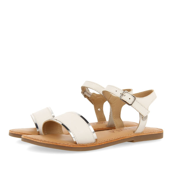 WHITE LEATHER SANDALS WITH METALLIC DETAILS FOR GIRLS ISHEM