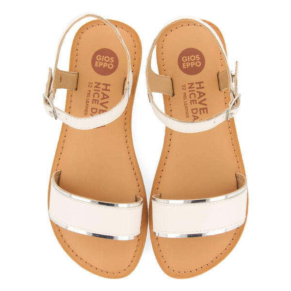 WHITE LEATHER SANDALS WITH METALLIC DETAILS FOR GIRLS ISHEM