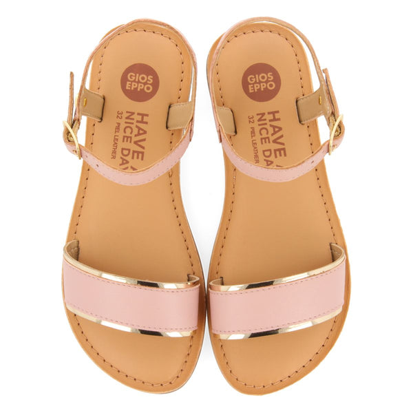 PINK LEATHER SANDALS WITH METALLIC DETAILS FOR GIRLS ISHEM