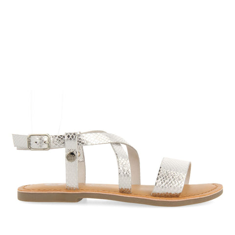 SILVER LEATHER SANDALS WITH STRAPS FOR GIRL AND BOY KOMSI
