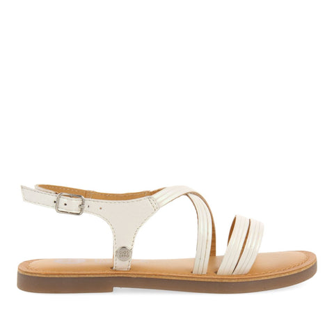 WHITE SANDALS WITH TUBULAR STRAPS IN LEATHER FOR GIRL AND BOY ANNEX