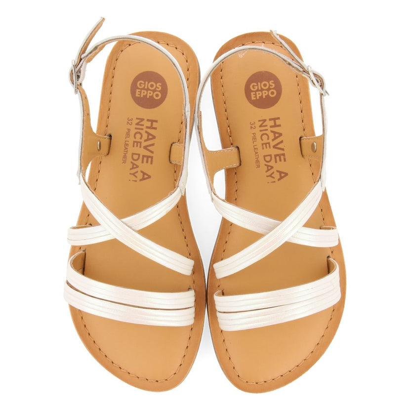 WHITE SANDALS WITH TUBULAR STRAPS IN LEATHER FOR GIRL AND BOY ANNEX