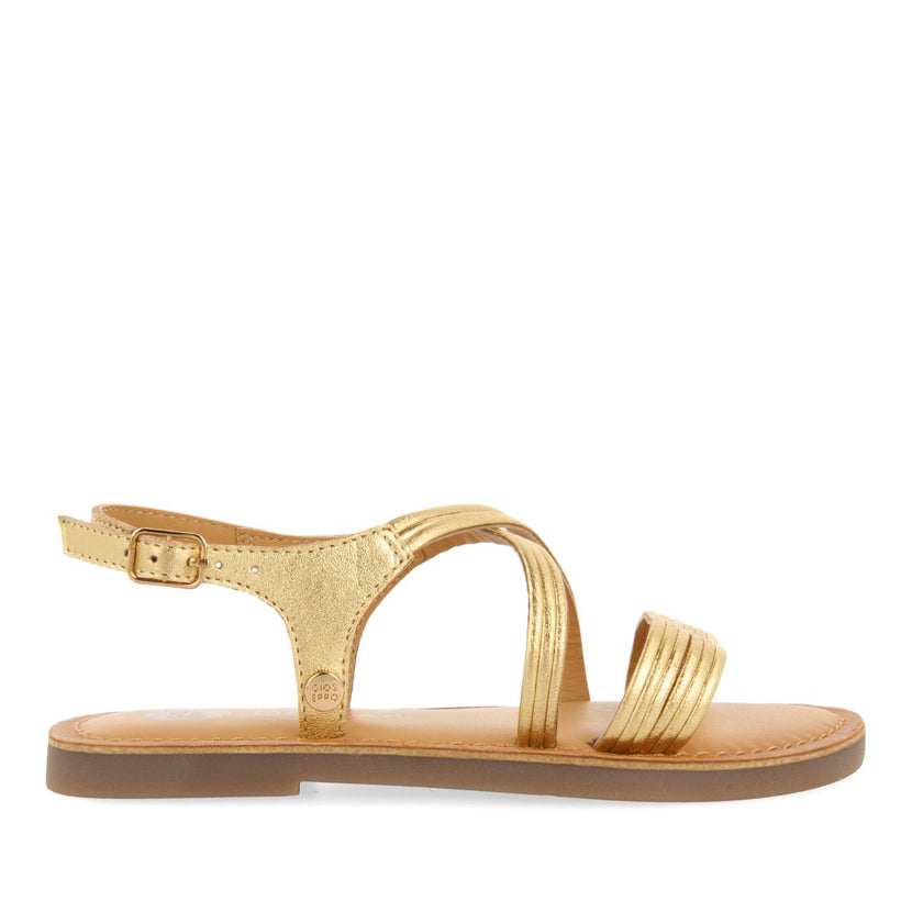 GOLDEN SANDALS WITH TUBULAR STRAPS IN LEATHER FOR GIRL AND BOY ANNEX